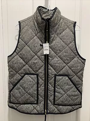 NEW!!! J. Crew Excursion Quilted Puffer Vest Size Small Herringbone Black Cream • $29.75