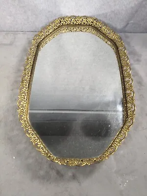 Large Gold Ormolu Vanity Mirror Cherub Designed Serving Tray 10”x19” • $59.98