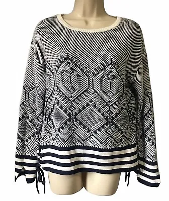 Nautical Jumper Sweater Cotton Knit Top Pullover Spring Fashion UK 12 • £15