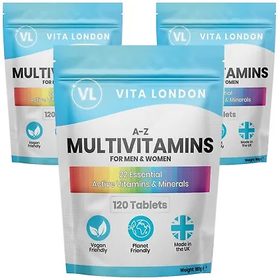 Multivitamins & Minerals - A-Z Men & Women - 22 Vitamins - 360 Vegan Tablets • £15.99