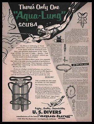1956 U. S. Divers Corp Aqua Lung Scuba Equipment Los Angeles California Print Ad • $19.95
