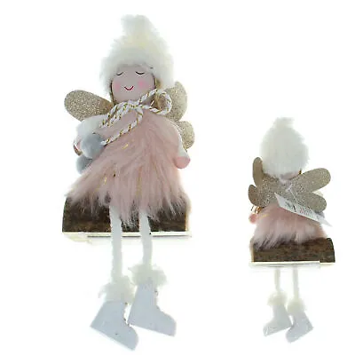 Dangly Legged Angel - Soft Fur Body Glitter Wings - Christmas - Pink • $13.31