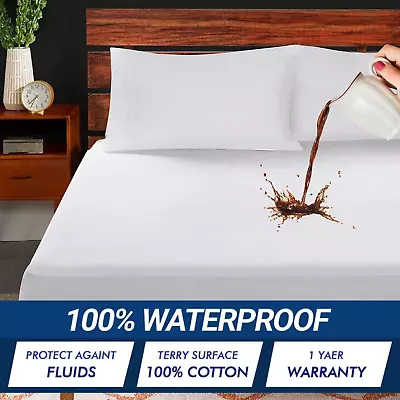 30CM Waterproof Terry Mattress Protector NonAllergenic Fitted Bed Sheet All Size • £7.47