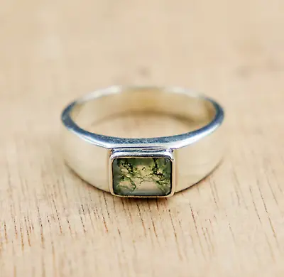 Natural Moss Agate Ring 925 Sterling Silver Ring Mens Ring Gemstone Ring • $33