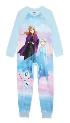 Disney Frozen Girls Blanket Sleeper NWT Elsa Anna Union Suit Pajamas 4-8 • $16.11