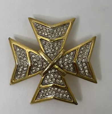 KJL Kenneth J Lane Maltese Cross Brooch Pendant Clear Crystal Pave Rhinestones • $19.99
