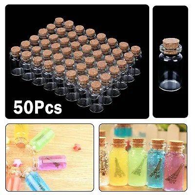 £9.99 • Buy 50x 5ml Mini Tiny Empty Clear Glass Jars Craft Art Bottles Vials With Cork Stopp