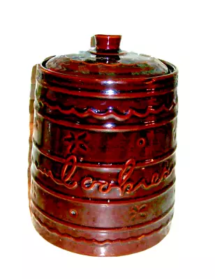 MARCREST Brown Drip Style Stoneware DAISY DOT 1950's Ceramic Cookie Jar • $28