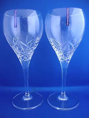 2 X Edinburgh Crystal Mirage Cut Pattern Wine Water Goblets Glasses - Signed Box • £49.95