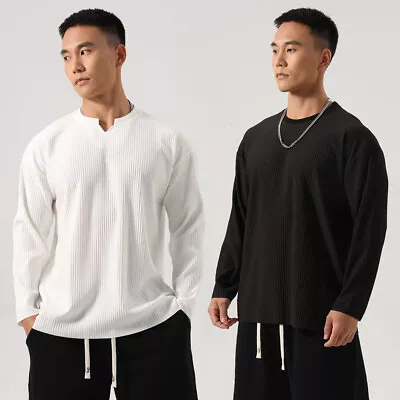 Men's Tops Tees T-Shirt Tunic Pullover Casual Long Sleeve Quick Drying Solid US • $13.41