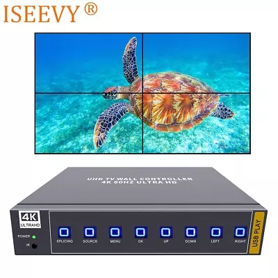 4K60 UHD Video Wall Controller 2x2 1x4 1x3 1x2 Support HDMI 2.0 Input USB Play • $259.99