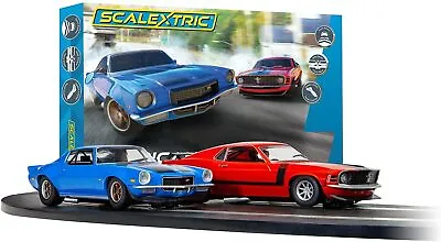 Scalextric American Street Duel 1970's Camaro Vs. Mustang 1:32 Slot Car Set • $199.99