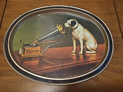 Vintage RCA Victor 1950s Oval Tin Tray Nipper The Dog 14” X 11.5” Excellent Gem • $11.99