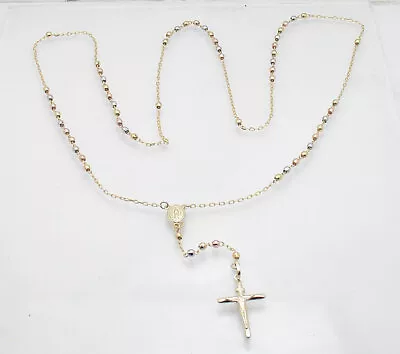 $599.50 • Buy 26  3mm Rosary Chain Medal Cross Crucifix Necklace Real 10K Tri-Color Gold 