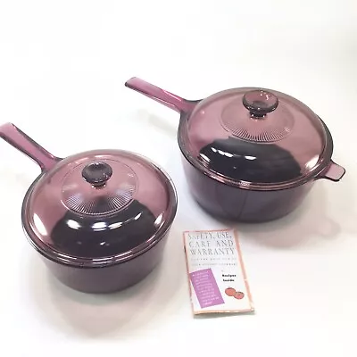 Corning Visions Pyrex Cranberry Non Stick 4pc Saucepans Lids 1.5L 2.5L Glass Pot • $55.99