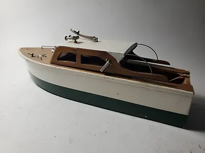 Vintage 1950's Japan Cabin Cruiser Battery Wood Outboard Motor Speed Boat Toy • $199.95