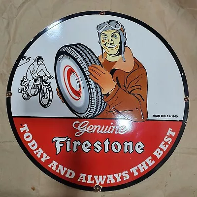 Firestone Tires Porcelain Enamel Sign 30 Inches Round • $100