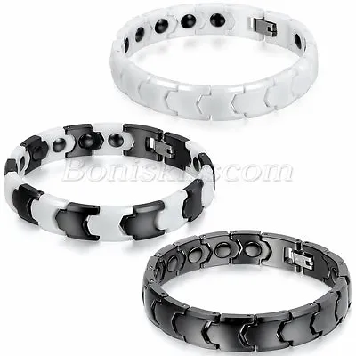 Men Wide Fashion Ceramic Magnetic Therapy Power Energy Bracelet Charm Link Chain • $16.14