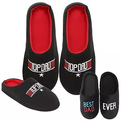 Mens Novelty Super Best TOP DAD Black Mule Slippers  Red Contrast Fathers Gift  • £9.95