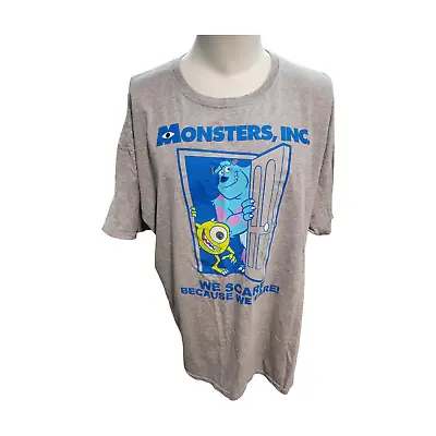 Monsters Inc. T-Shirt  We Scare Because We Care  Grey Graphic Men's 2XL Shirt • $7.99