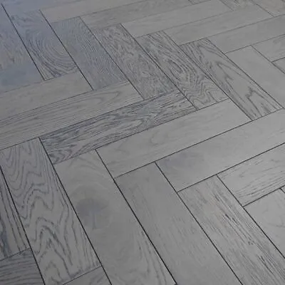 £0.99 • Buy £36 Parquet Herringbone Dark Grey Oak Wooden Flooring 18 X 80 X 300 (mm) SAMPLE 