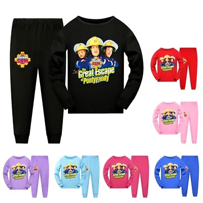 Kids Fireman Sam Top+Pants Sleepwear Nightwear PJ'S Set Pyjamas Christmas Gifts • $43.93