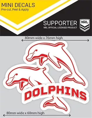 NRL Redcliffe Dolphins Mini Decals Set Of 2 Stickers 6x8cm Cars UV Outdoor OK • $6.95