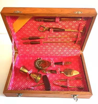 Vintage Siam Brass Mid Century Bar Drink Tool Set Of 9 Original Wood Case • $49.99