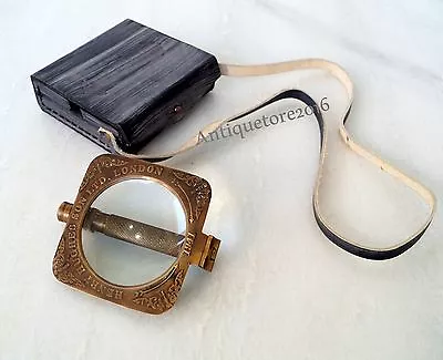 Vintage Henry Hughes Brass Magnifying Glass With Leather Case Reader Magnifying • $39.43