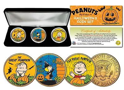 PEANUTS HALLOWEEN The Great Pumpkin Sally 24K JFK Half Dollar 3-Coin Set W/ BOX • $26.95