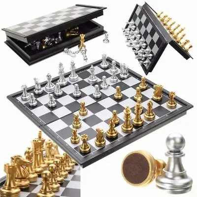 Magnetic GOLD And SILVER Folding Chess Set Pieces Chessboard Game 32 X 32 CM UK • £14.99