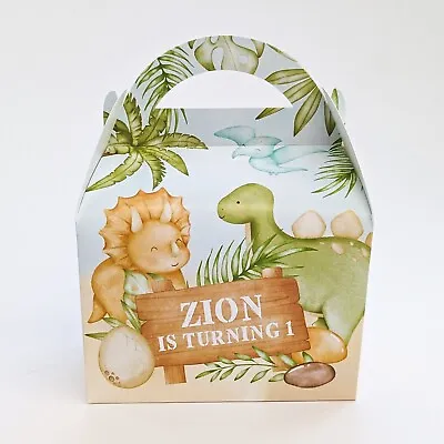 DINOSAURS Personalised Party Box Treat Lunch Gift Favour First Birthday Baptism • £1.35