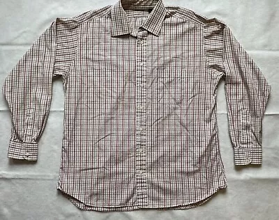 Burberry London Shirt Mens 17L Red Beige Plaid Button Up Long Sleeve Made In USA • $19.99