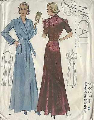 1938 Vintage Sewing Pattern B36 BATHROBE DRESSING GOWN (1442)  • £19.99