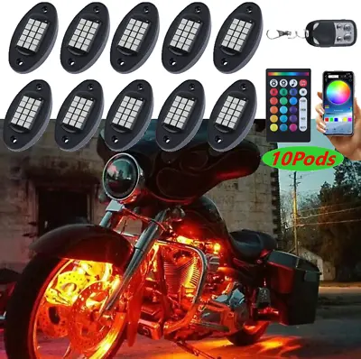 For Harley Davidson 10 Pods Motorcycle RGB LED Rock Lights Neon Underglow Kit • $59.14