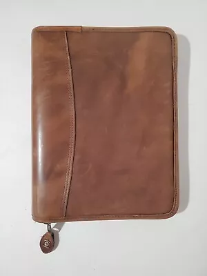 Vintage Day Timer Planner Organizer Zipper Binder 8  X 10  Genuine Leather Brown • $29.99