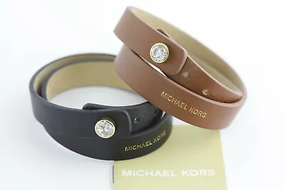 New 100% Auth Michael Kors MKJ4897710 MKJ4898710 Brw Black Leather Wrap Bracelet • $43.61