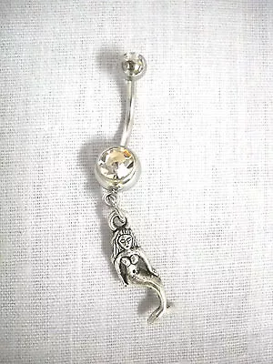 New 3d Mermaid Ocean Sailors Legend Charm On Dbl Clear Cz Belly Bar Navel Ring • $5.99