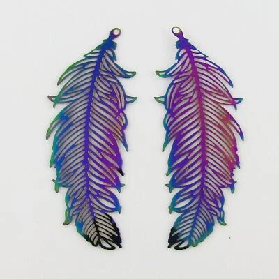 Bulk 6pce Laser Cut Feather Charm Pendant Earring Component SSteel 47x19mm • $8.95