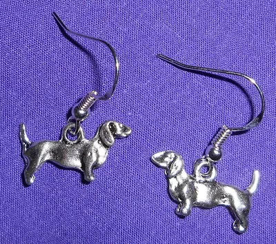 DACHSHUND DOG EARRINGS - Pewter W/Sterling Silver Ear Wires (or GP) DOXIE WIENER • $15.99