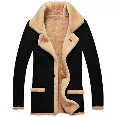 Casual Mens Coat Lapel Jacket Suede Warm Fur Collar Fleece Lined Winter Jackets • $39.36