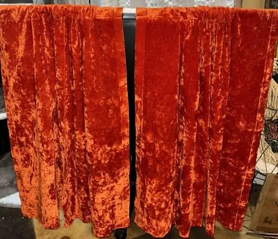 4 Panels Mid Century Orange CRUSHED VELVET CURTAIN DRAPES 41”Lx42”W GREAT Shape! • $125