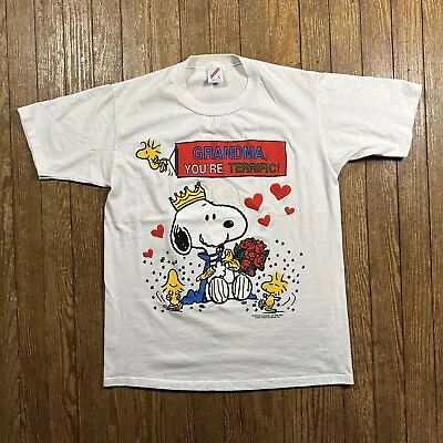 Vintage Peanuts Characters 80s White T-Shirt Snoopy Woodstock Made In USA Size L • $19.99