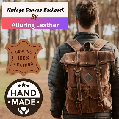 Handmade Canvas Backpack Men Women Christmas Gift Laptop Travel Hiking Rucksack • $98.99