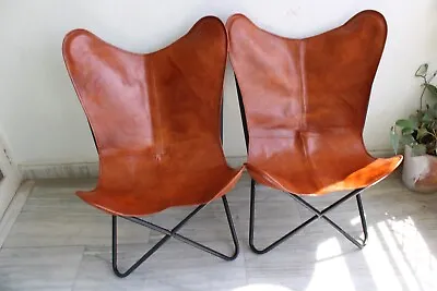 Set Of 2 Premium Vintage Leather Butterfly Chair  Leather BKF Living Room • $232.20