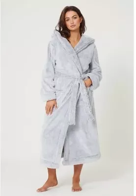 Ladies Hooded Supersoft Fleece Dressing Gown Size S/M 10-12 Grey • £20