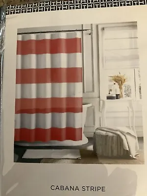 Tommy Hilfiger Cabana Striped Melon & White Cotton Blend Shower Curtain NIB • $29.99