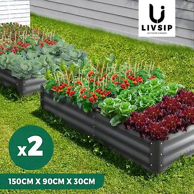 Livsip Garden Bed Raised Instant Planter X 2 Galvanised Steel 150 X 90 X 30CM • $79.90