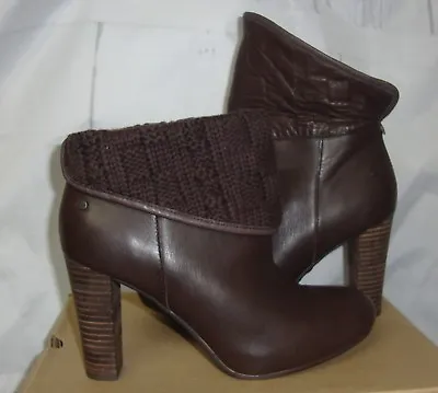 UGG Australia Dandylion Tres Brown Leather Knit Ankle Boots Size 6 NIB #1008755 • $113.80