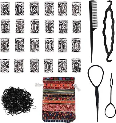 24pcs Viking Beard Beads For Men Braiding Beads Vikings Runes Beads Nors • £8.50